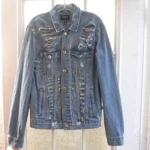 Forever 21 Button Up Blue Color Distressed Jean Jacket